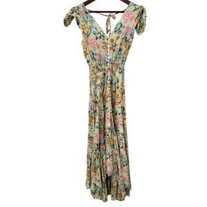 ULU The Label Women Sundress S/M Yellow/Multi Floral Backless Hi-Lo Cottagecore